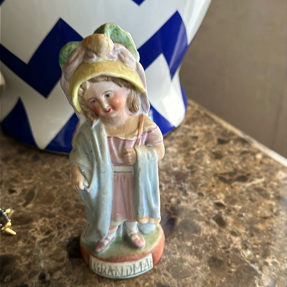 Vintage Grandma painted Victorian style dress pastels porcelain type ceramic 6”